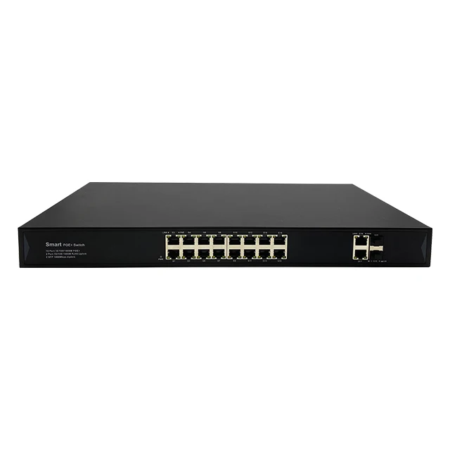 High quality full gigabit 16 port network switch 2 sfp and 2 uplink poe ++ switch