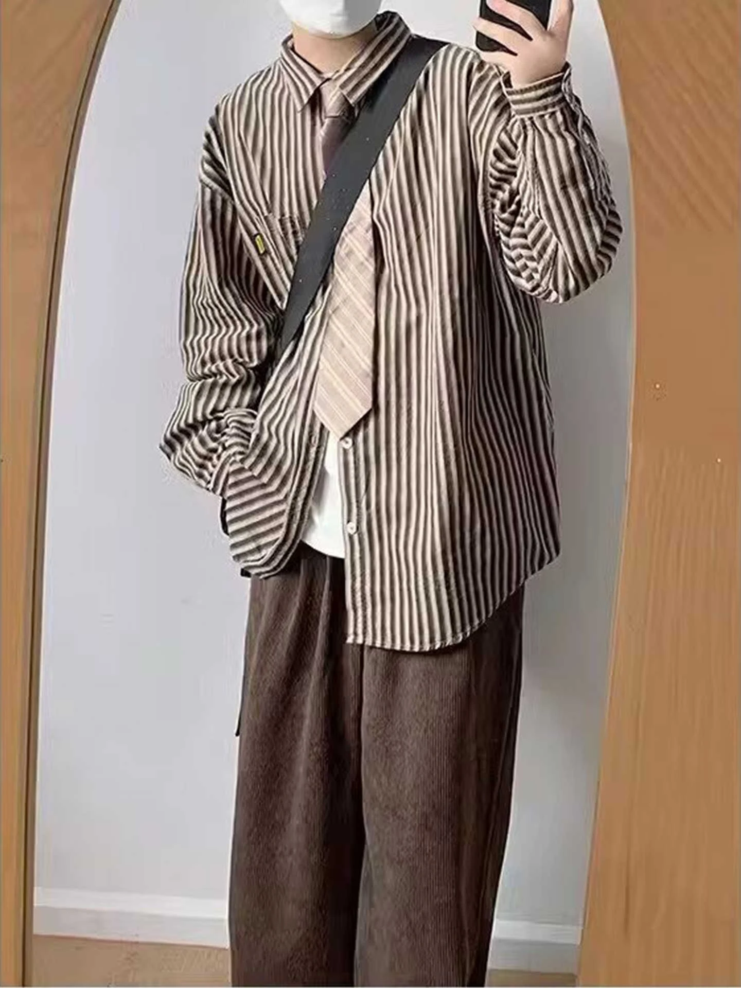 

Loose Long Sve Striped irt Men's Spring Autumn Japanese Sle Retro College Faion Thin Versatile Outerwear Trendy