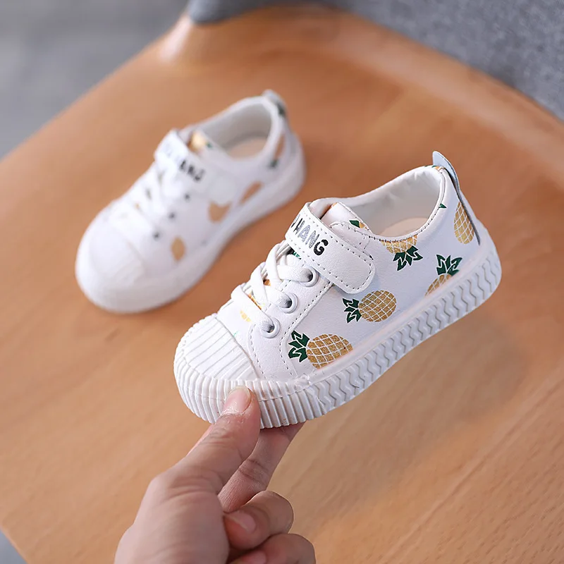 Kids Shoes Fashion Fruit Print Girls Sneakers PU Leather Soft Sole Children's Board Shoes Baby School Single Shoes Zapatos Niña