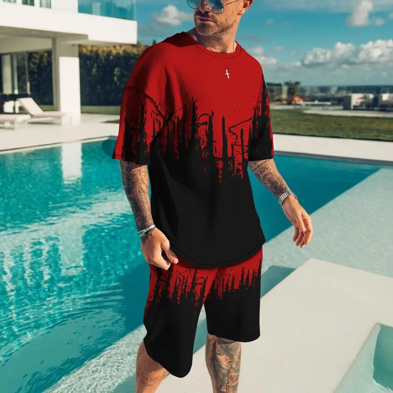 2025 Men's Breathable Quick Drying Comfortable Round Neck T-shirt Set Summer Hot Selling Fashion Trend Leisure 3D Printing