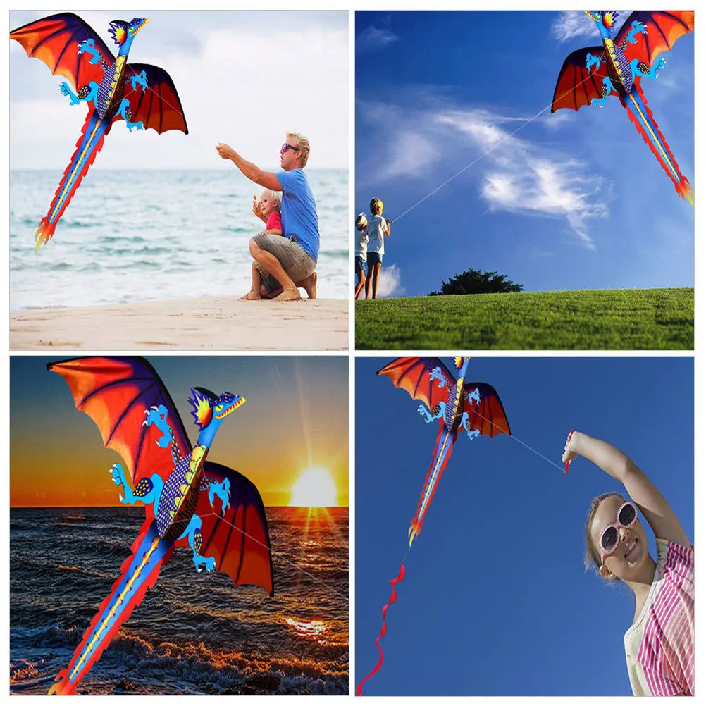 1 set 1 Set 3D Dinosaur Kite Long Tail Frameless Easy To Fly Outdoor For Kids Birthday Christmas Gift Dinosaur Kite