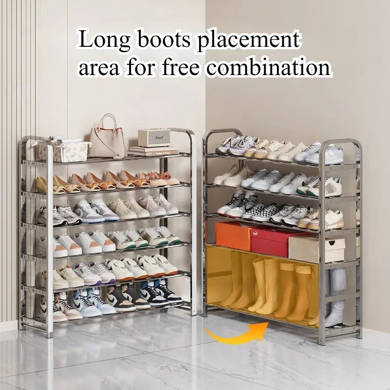 Simple shoe rack Indoor multi-layer stainless steel shoe storage rack Rental room Dormitory small door shelf