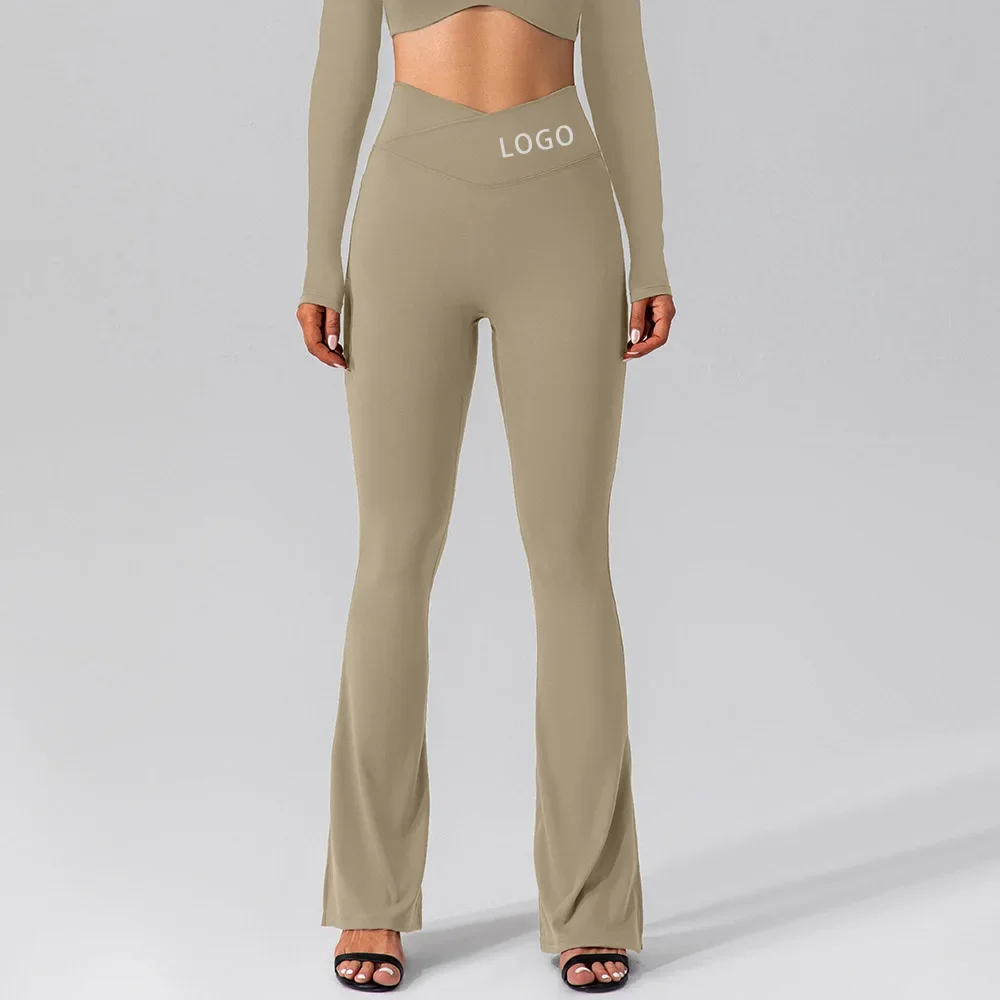 

Custom LOGO women's clothing autumn nude elastic sports yoga bell pants tight high waist peach hip-lifting fitness trousers