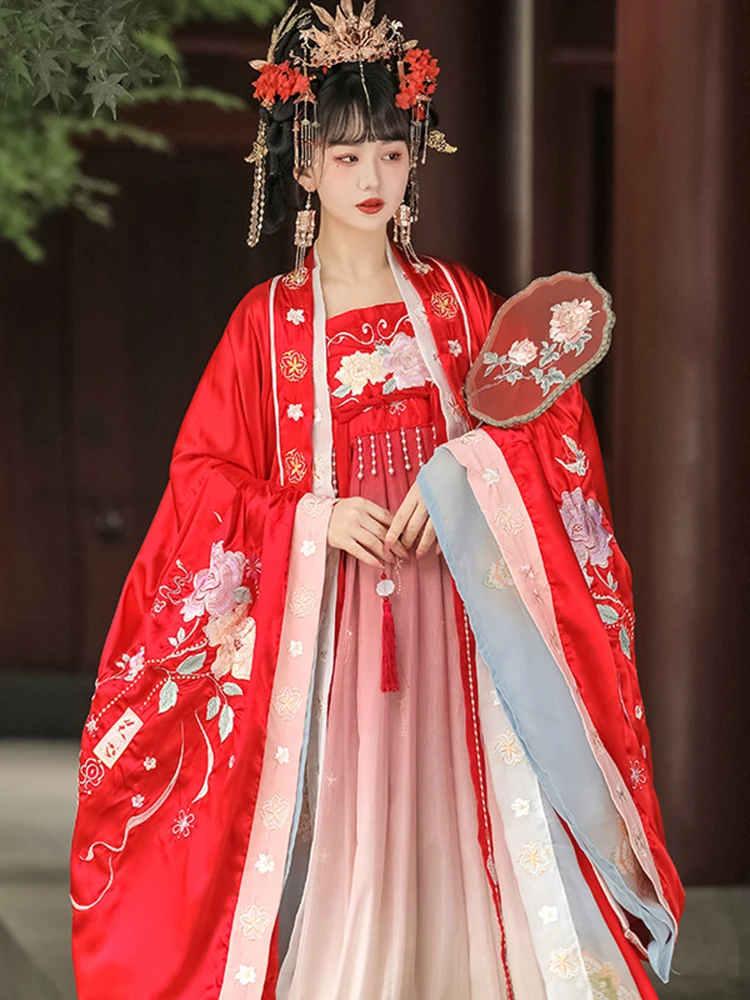 Red Ladies Hanfu 2024 New Elegant Embroidered Women Ancient Clothing Dance Costume