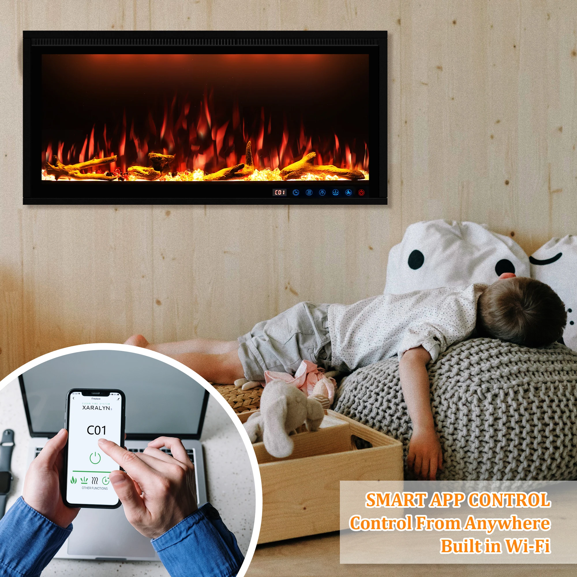 Luxstar 60 Inches Smart Electrical Fireplaces with App Wifi Control Quality Electrical Fireplace Manufacturer Sale