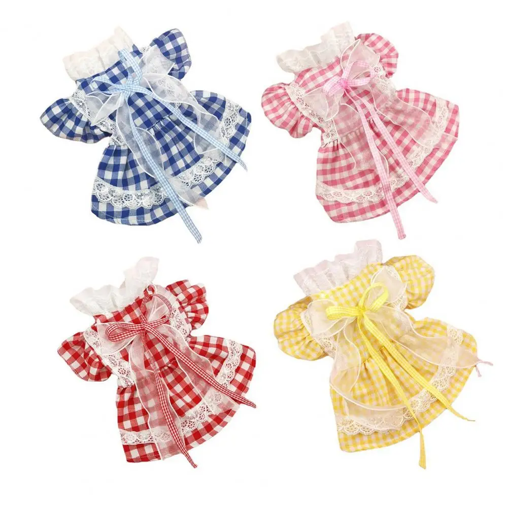 Pet Dress Plaid Sweat-absorbent Breathable Non-shrink Washable Colorfast Lattice Lace 2-Legged Dog Lolita Skirt Pet Accessory