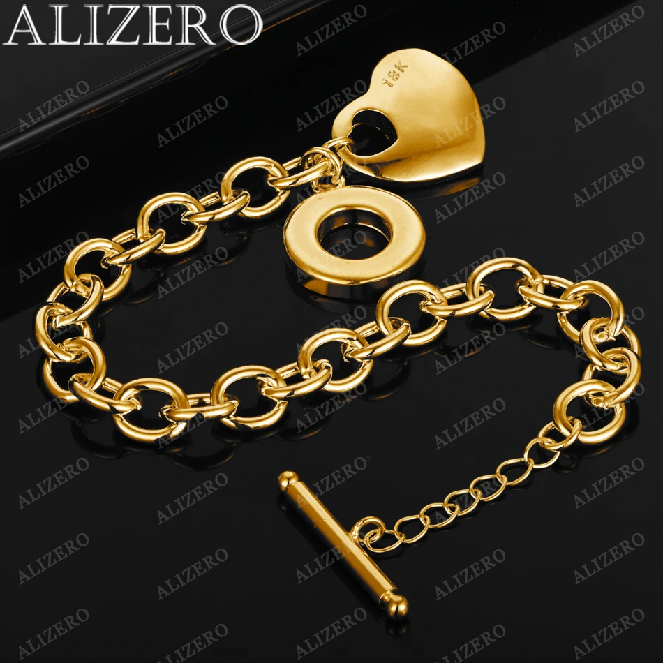 

ALIZERO 925 Sterling Silver 18K Gold Plated TO Buckle Chain Heart Charm Bracelet For Women Fashion Jewelry Wedding Gift