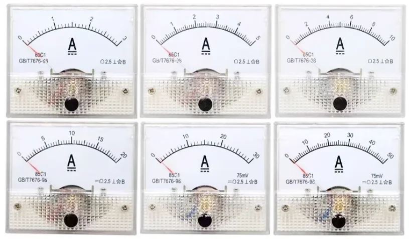 Analog Amp Panel ammeter 85C1 DC pointer type current meter panel DC -10 to +10A 100MA/300MA/2A/5A/10A-100A Class 2.5