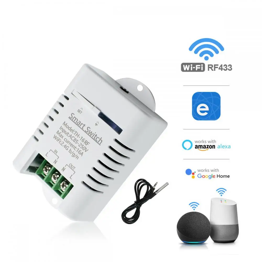 eWeLink WiFi Smart TH16 Switch 16A Temperature and Humidity Monitoring Switch Wireless Control Compatible with Alexa Google Home