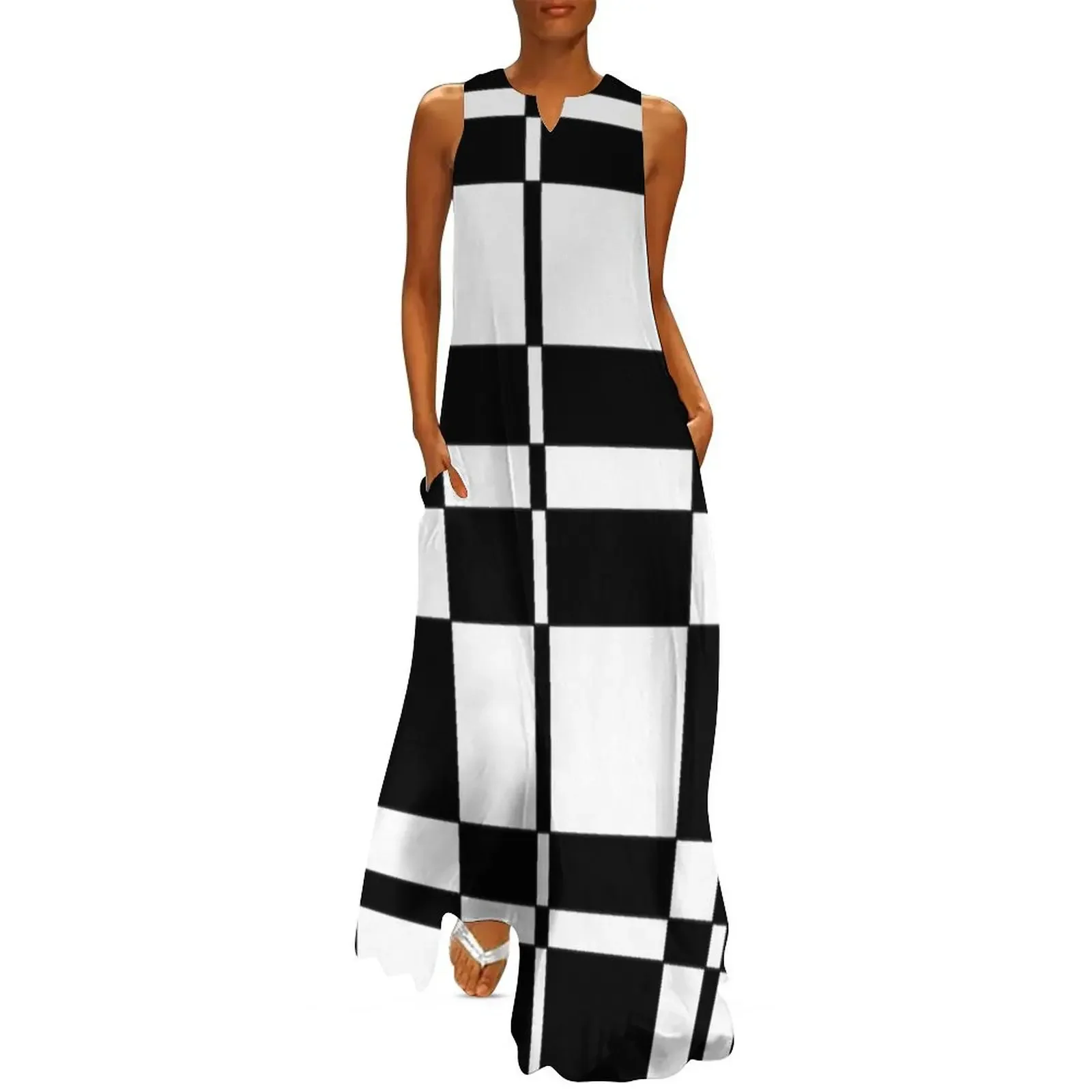 

Geometrical black and white Long Dress ladies dresses for women 2025 clothes for woman Dress