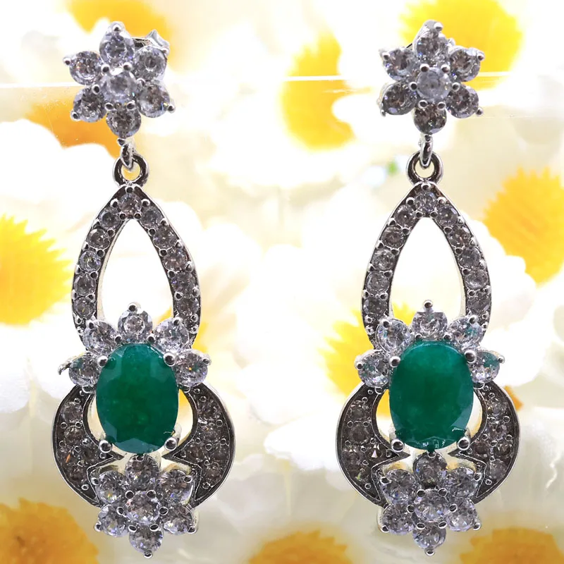 Buy 5 Get 1 Free 40x13mm 7.1g Real Green Emerald Red Ruby Blue Sapphire CZ Women Wedding Silver Earrings view 5