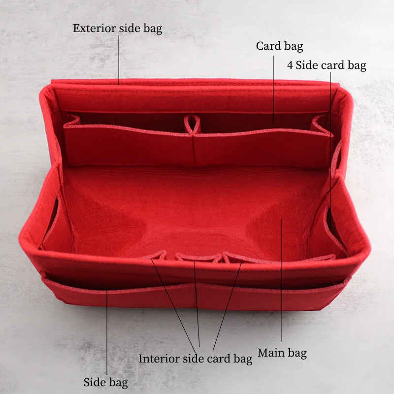 TINBERON Felt Makeup Bag Red Bag Insert Organizer for Handbag High Capacity Travel Storage Bag Handbag Inner Lining Cosmetic Bag