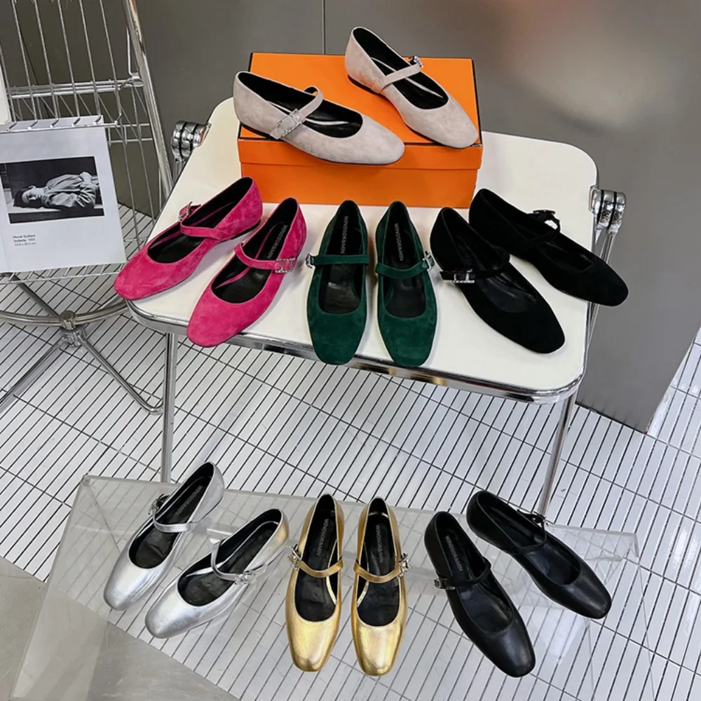 NIGO sepatu kulit kepala bulat Retro, # NGSH1172 sepatu tunggal kasual gesper kulit sapi baru musim panas untuk wanita