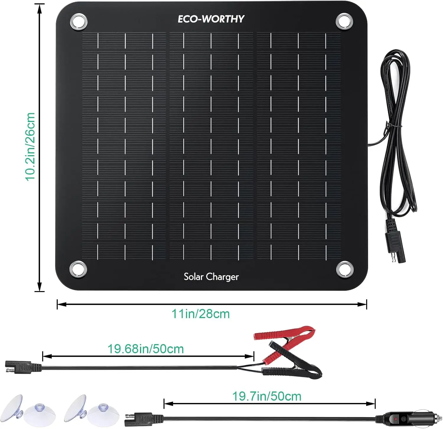 ECO-WORTHY 12 Volt 10 Watt Solar Autobatterie Ladegerät, Solarmodul Erhaltungsladung, Tragbares Solarpanel Notstromversorgung mi