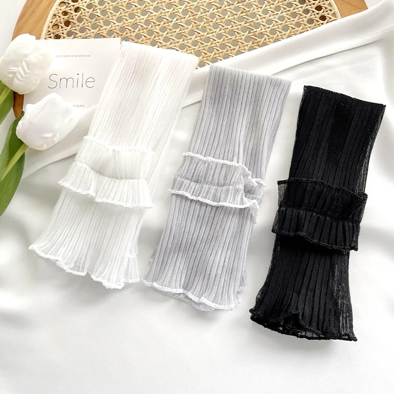 

1 Pair Summer Ice Silk Long Sleeves Anti-Sunburn Arm Cover Women Cuff Cool Hand Sleeves Anti-UV Cycling Arm Sleeve Fingerless