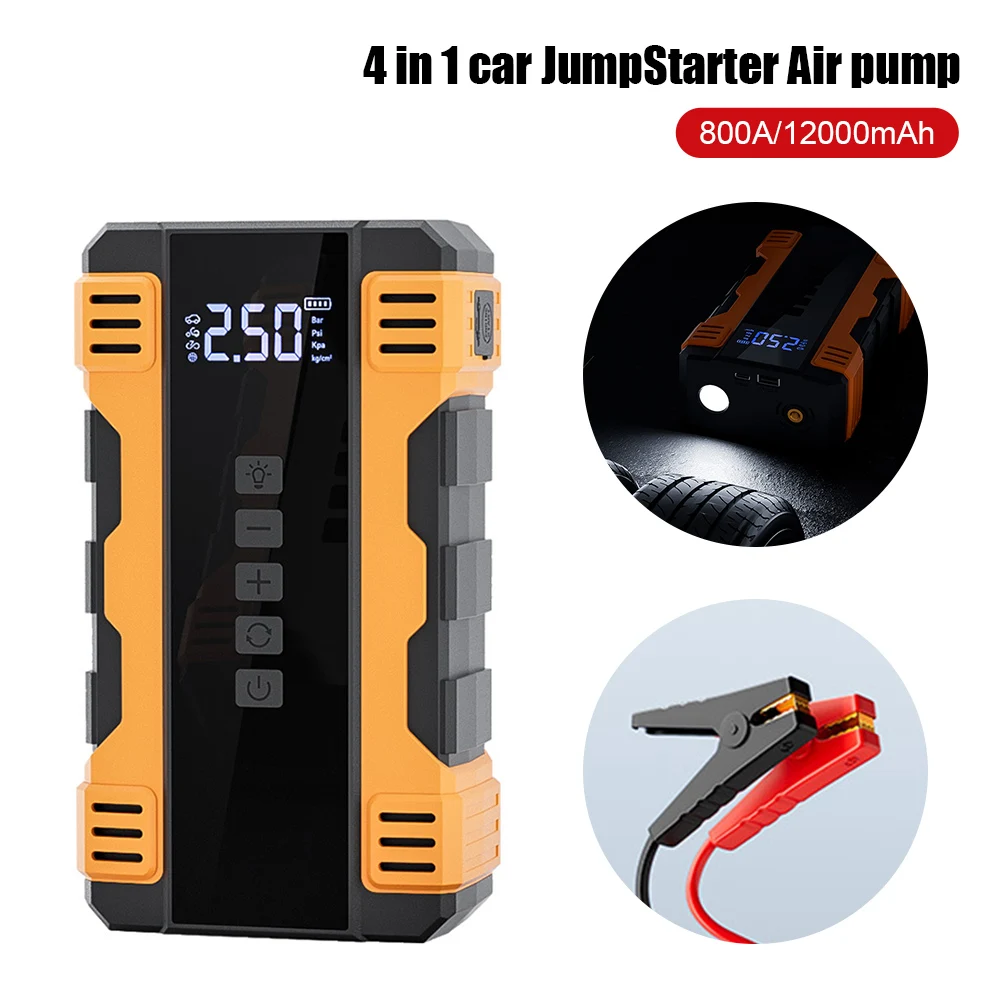 120W 800A Car Jump Starter Power Bank 4 In 1 Air Compressor Tire Inflator 20000mAh Portable Battery Booster with LED Flashlight