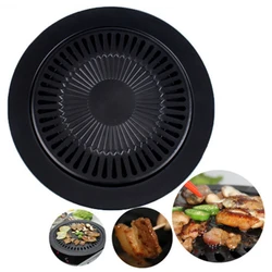 Round Barbecue Plate Tray Iron Bbq Grill Pan Non Stick Barbecues Cooking Plate Portable Grill Rack Pan Stovetop For Home Travel