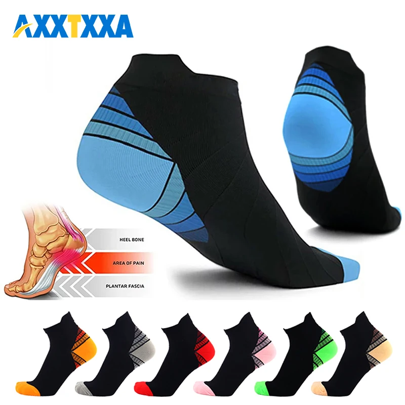 AXXTXXA 1 Pair Compression Running Socks Women Men, Ankle Athletic Socks Low Cut with Arch Support