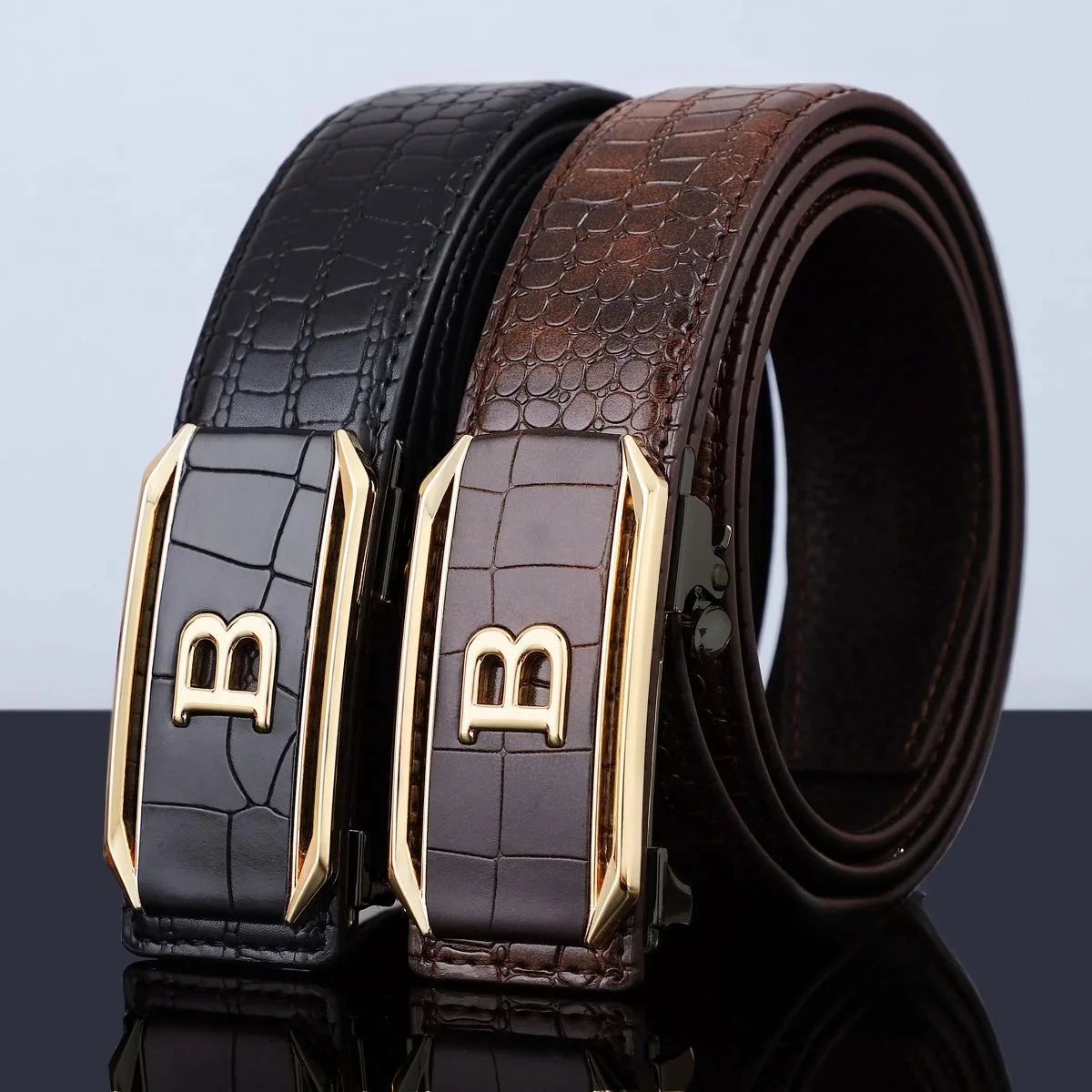2026 New High Crocodile Pattern Alloy Letter Automatic Buckle Belt for Men Casual Versatile Decorative Pants Jeans Men's Belt