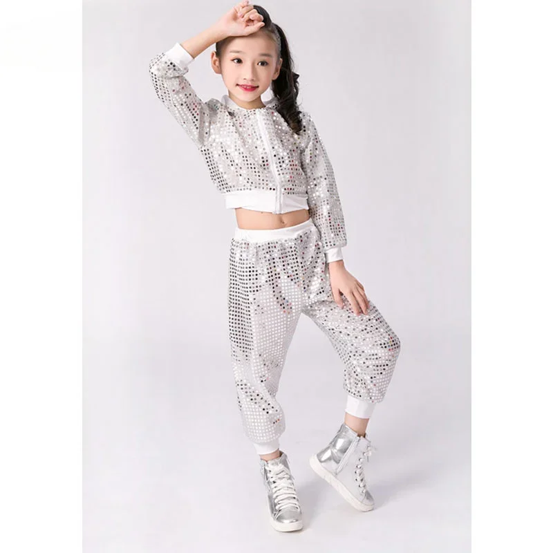 Children's sequin jazz dance modern cheerleading hip-hop navel top and pants performance costumes