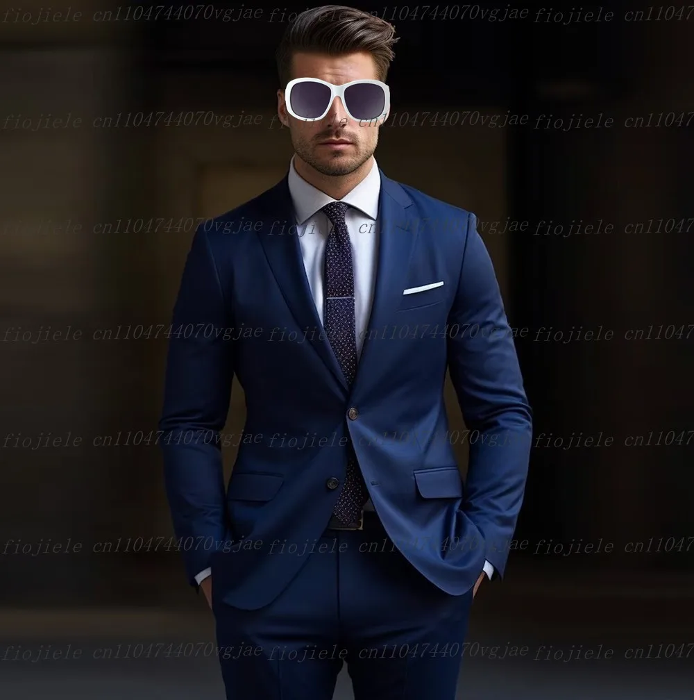 

New Navy Blue Men Suit Customized Formal Wedding Party Groom Groomsman Business Prom Male Tuxedos 2 Piece Set Jacket Pants