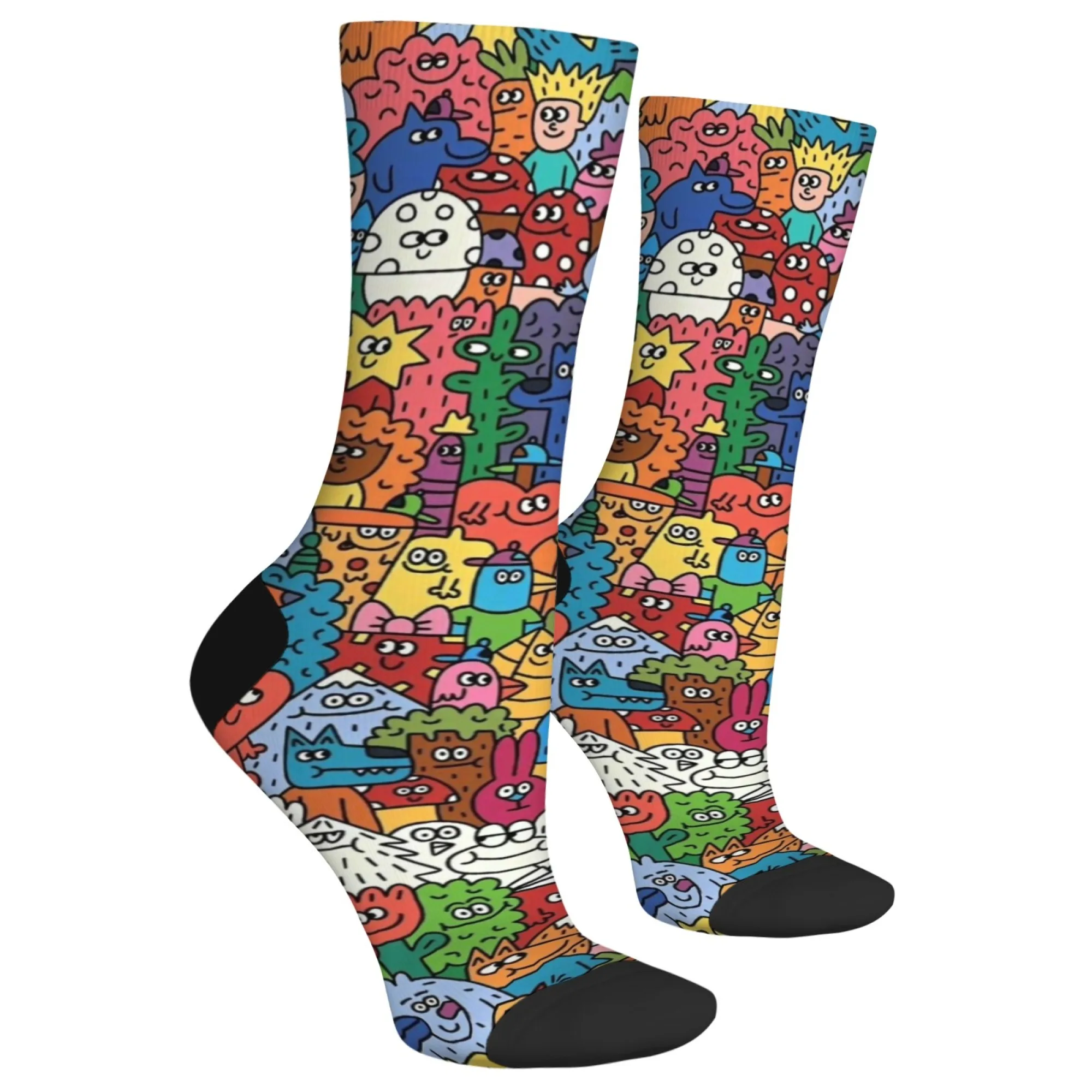 Novelty Harajuku Cartoon Character Style Casual Socks Comfortable Breathable Non-slip Men's Socks Street Hip Hop Crew Socks Gift