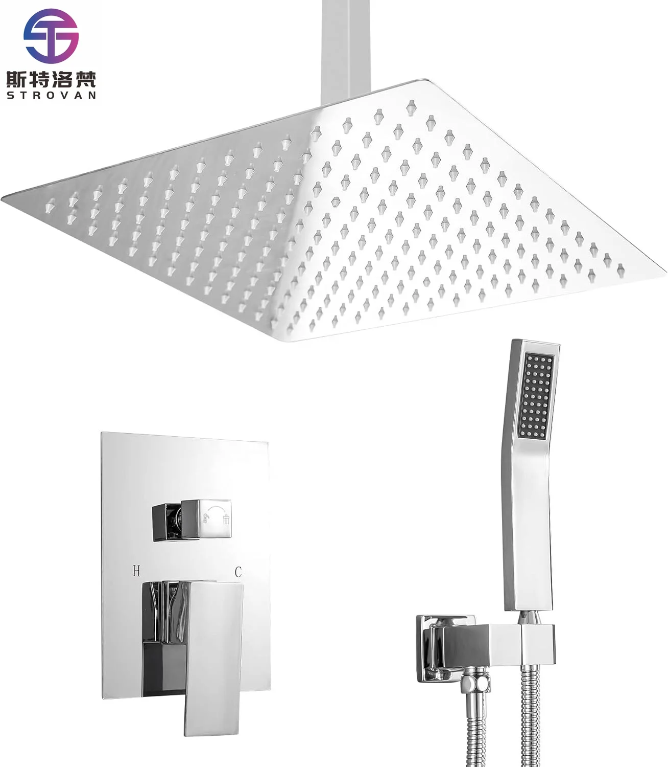 

10Inch Shower Faucet Set, Shower Head with Handle Set and Brass Valve Chrome Polished