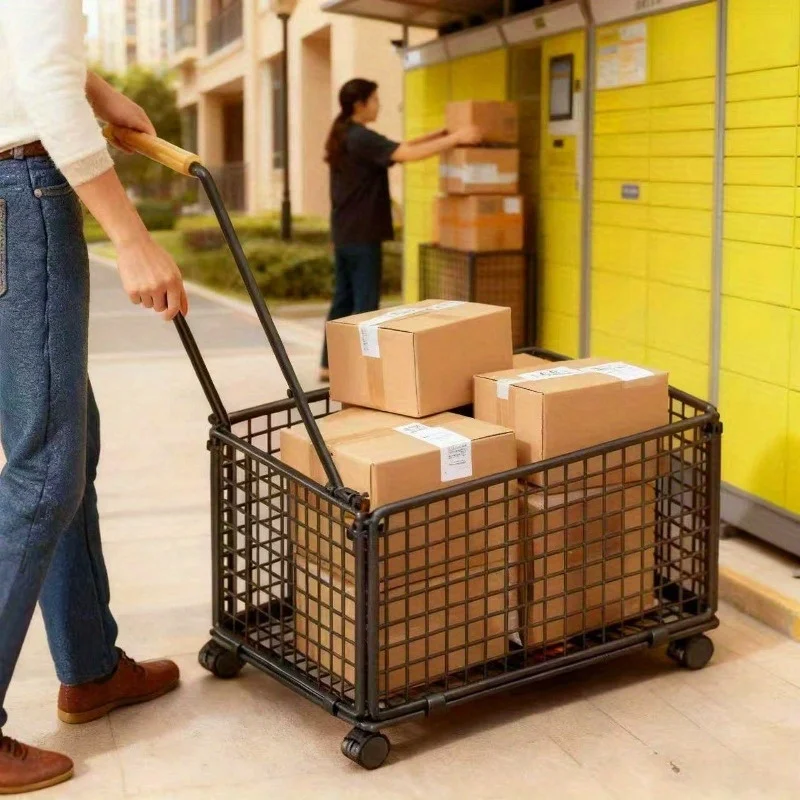 

Heavy-Duty Folding Shopping Cart with 4 Wheels - Large Basket Grocery Cart, Portable Metal Utility Cart for Market/Mall/Outdoor