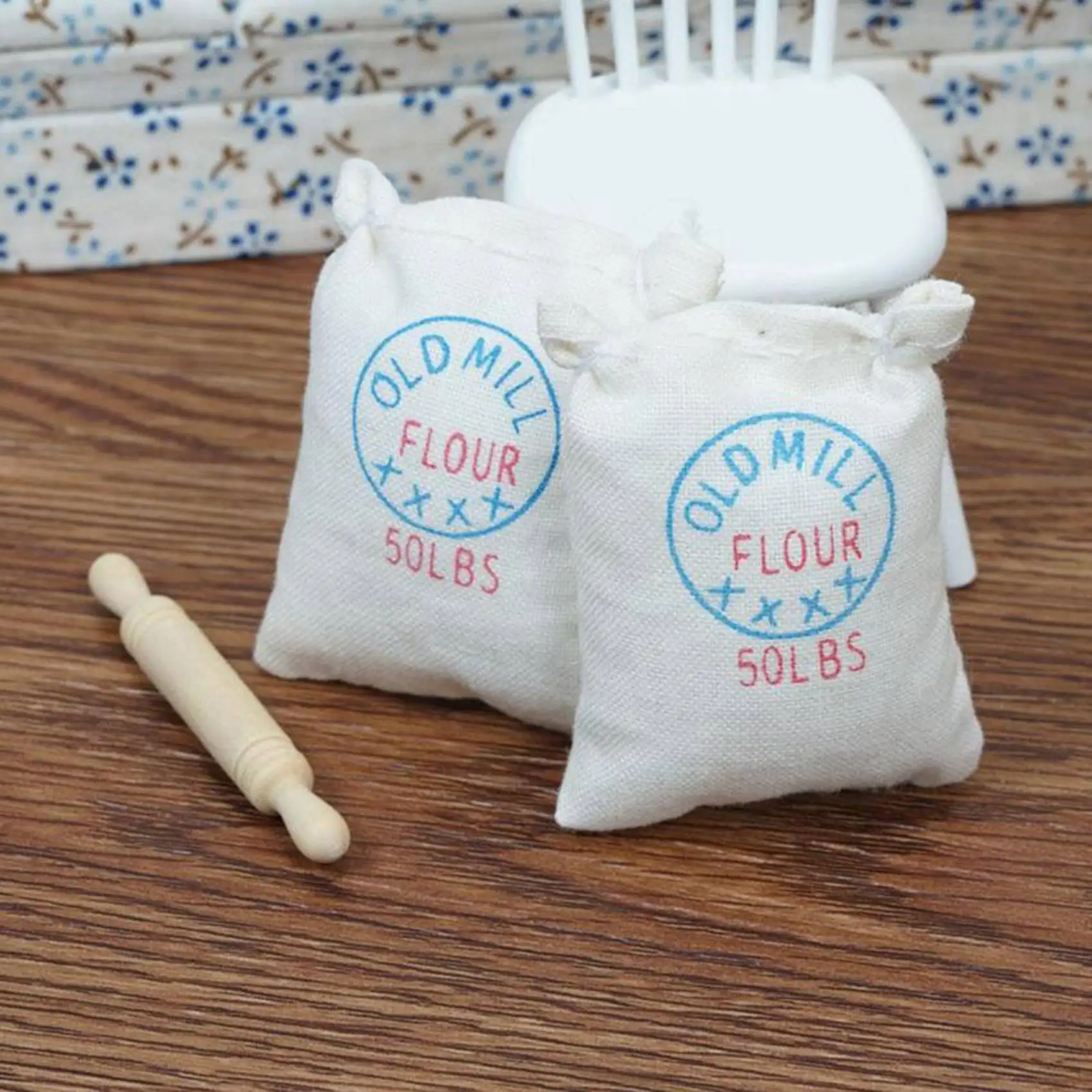 1/12 Dollhouse Flour Rolling Pin Baking Set Mini Baking Supplies Model Dollhouse Kitchen Food Accessories