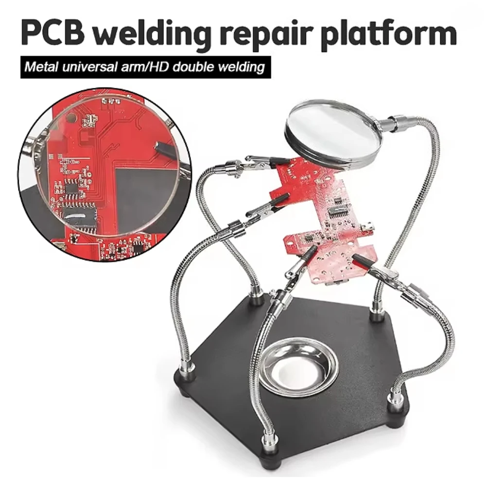 

Настольный паяльник, руки помощи с зажимом типа «крокодил», лупа для печатной платы, ремонт сварных швов, паяльная станция, третий ручной инструмент