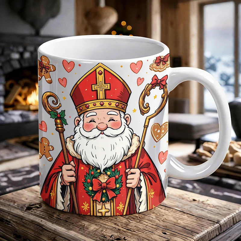 

Joyful Christmas print ceramic mug, coffee cup, milk cup, office tea cup, drinking cup, fade-resistant, a gift for friends