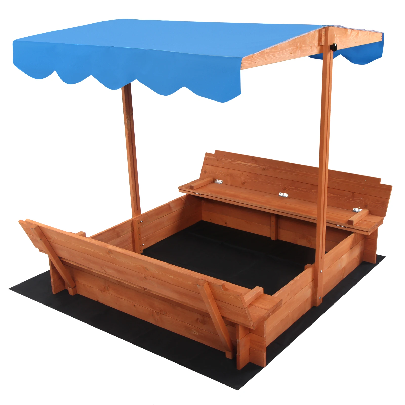 Wooden Sandbox with Convertible Cover Kids Outdoor Backyard Bench Play Sand Box