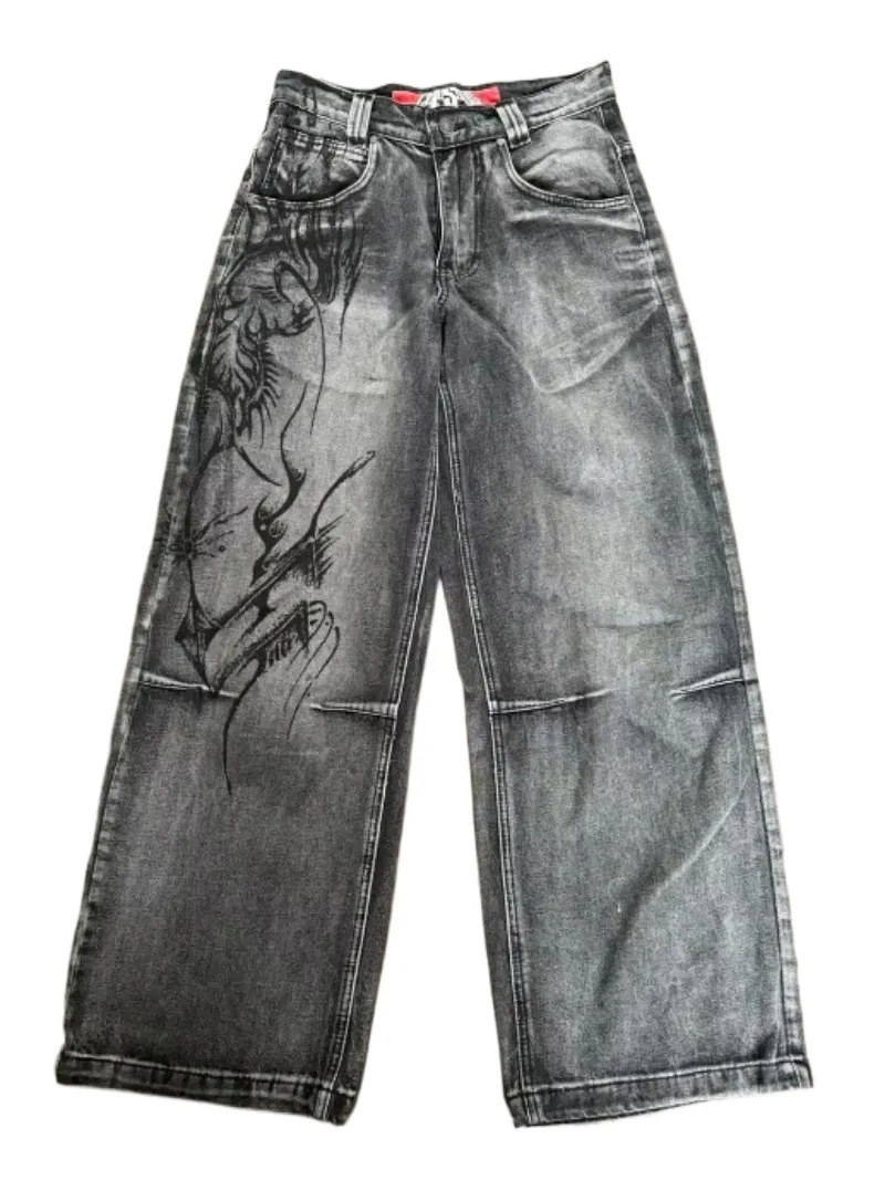 

Y2K American Vintage Fashion New Washed Old Printed Baggy Jeans Women Punk Rock Popular Casual Joker Couple High Waist Trousers