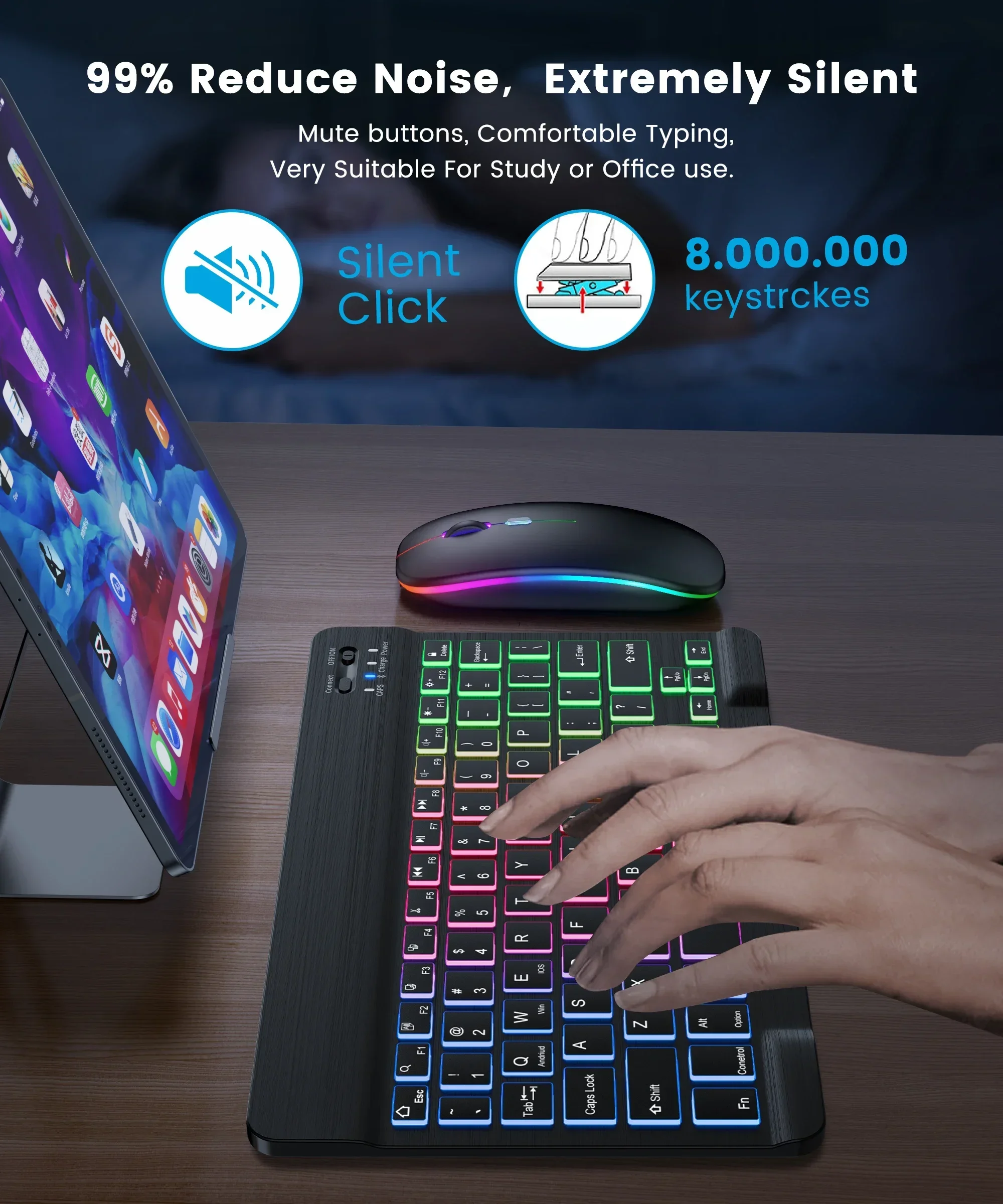 KOYO mouse nirkabel, mouse nirkabel lampu latar RGB untuk IOS Android Windows iPad Samsung Huawei Xiaomi Tablet Laptop