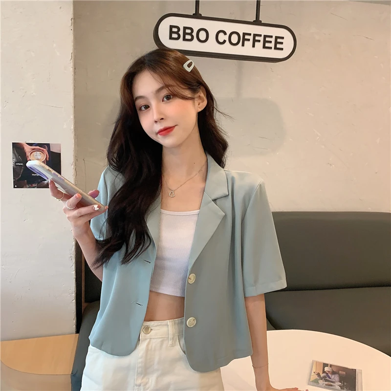 Abiti popolari coreani Vecchio denaro Donna Blazer nero Cappotto da donna Dimagrante Eleganza Versatile bianco a maniche corte Europeo americano