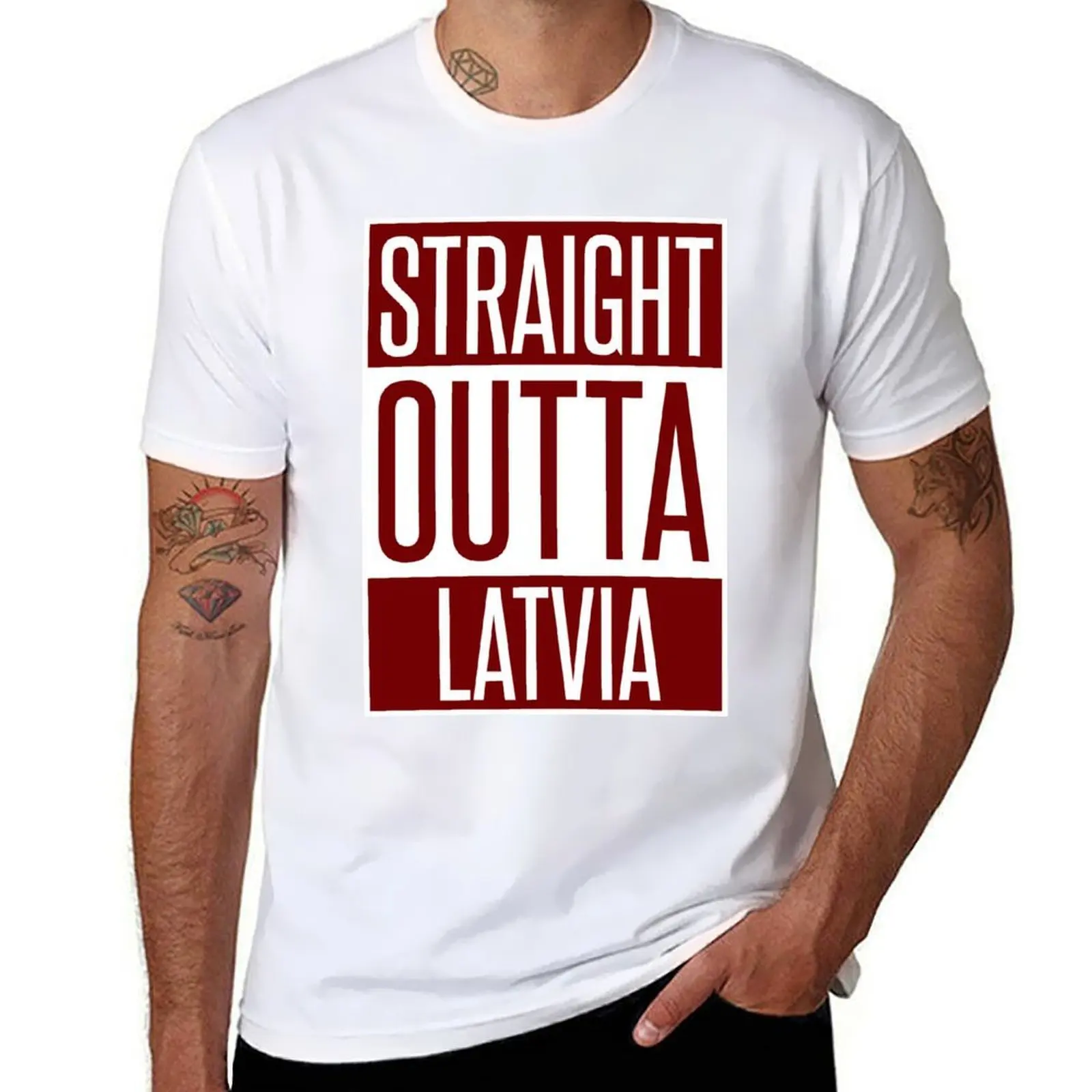 STRAIGHT OUTTA LATVIA T-Shirt man t shirts cotton man t shirt graphic T-Shirt