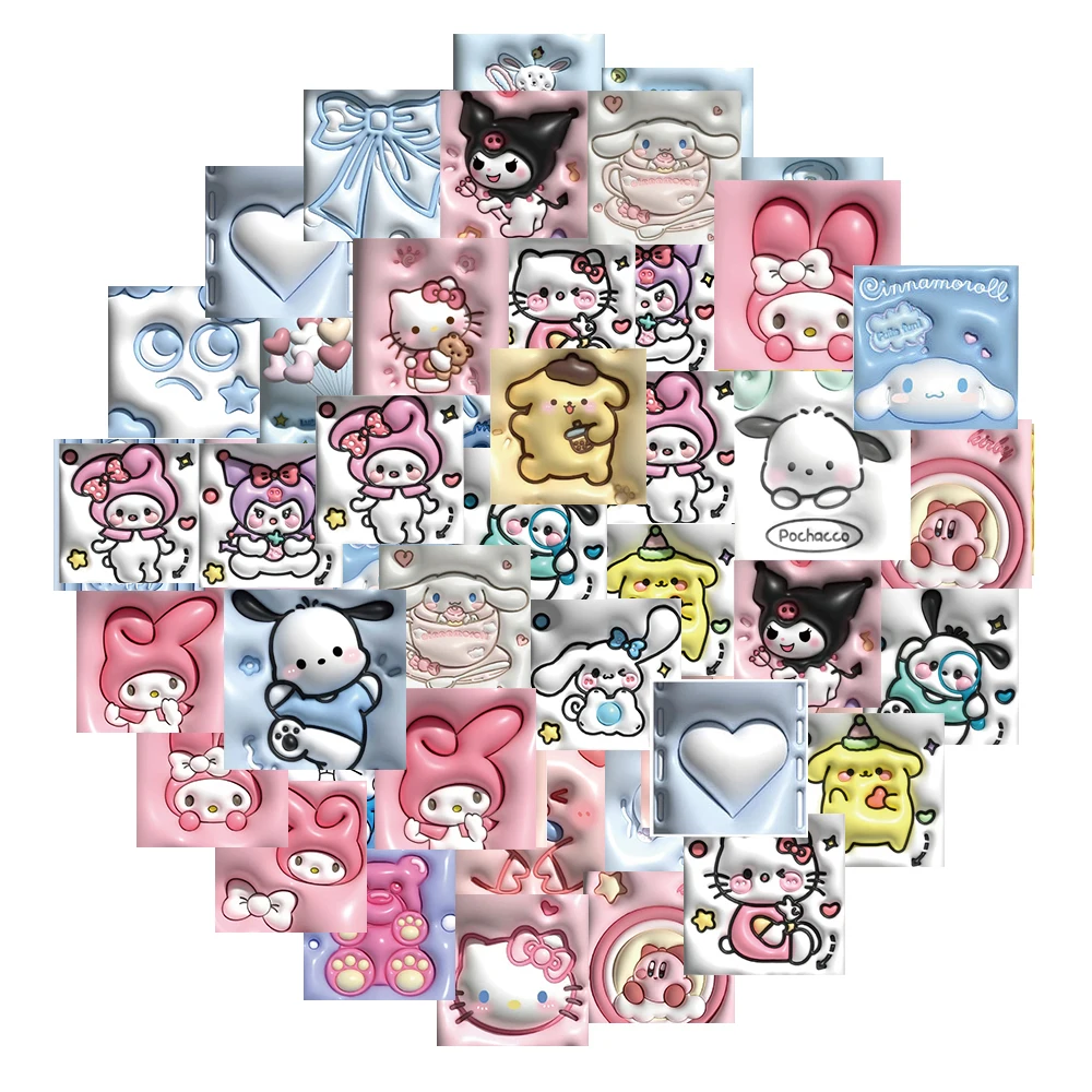 10/30/60PCS Anime 3D Sanrio Kuromi Pachacco Hello Kitty Stickers Cute Girls Cartoon Decal DIY Fridge Waterproof Sticker Kids Toy