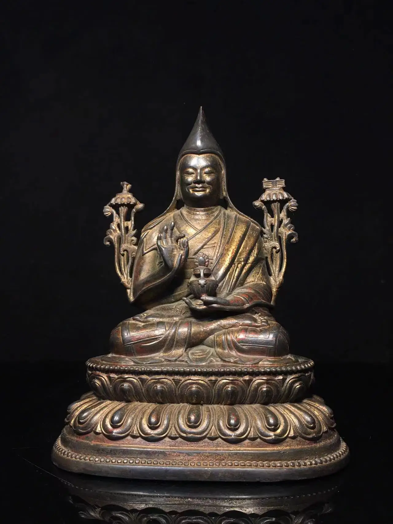Old Qing Dyansty copper  Zong Ke Ba Buddha statue,#02,Handmade