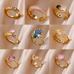 Zircon Flame Drop Rings For Women Stainless Steel Water Drop Adjustable Ring Femme Wedding Party Fshion Jewelry Gift Femme