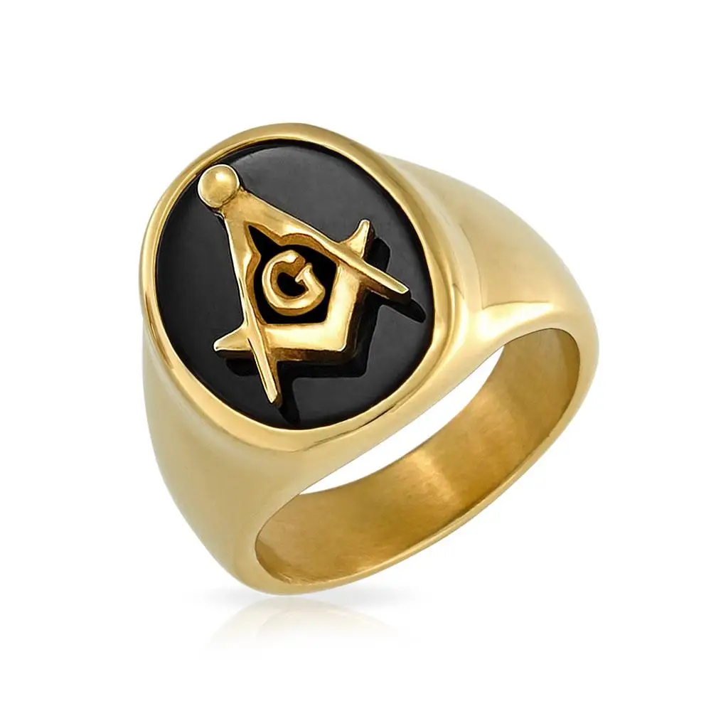 

Fashion Black Oval Freemason Masonic Stainless Steel Oval Ring for Men Birthday Gift
