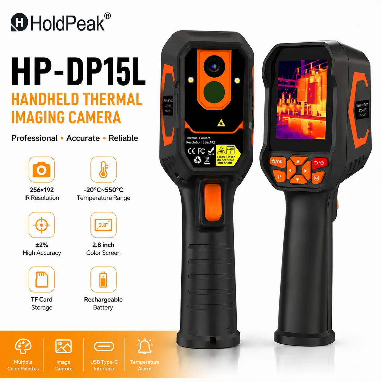 

Professional Infrared Thermal Imager 256x192 Camera 25Hz 2.8 Inch Display 1080P Dual Light Fusion Laser Pointer -20~550°C