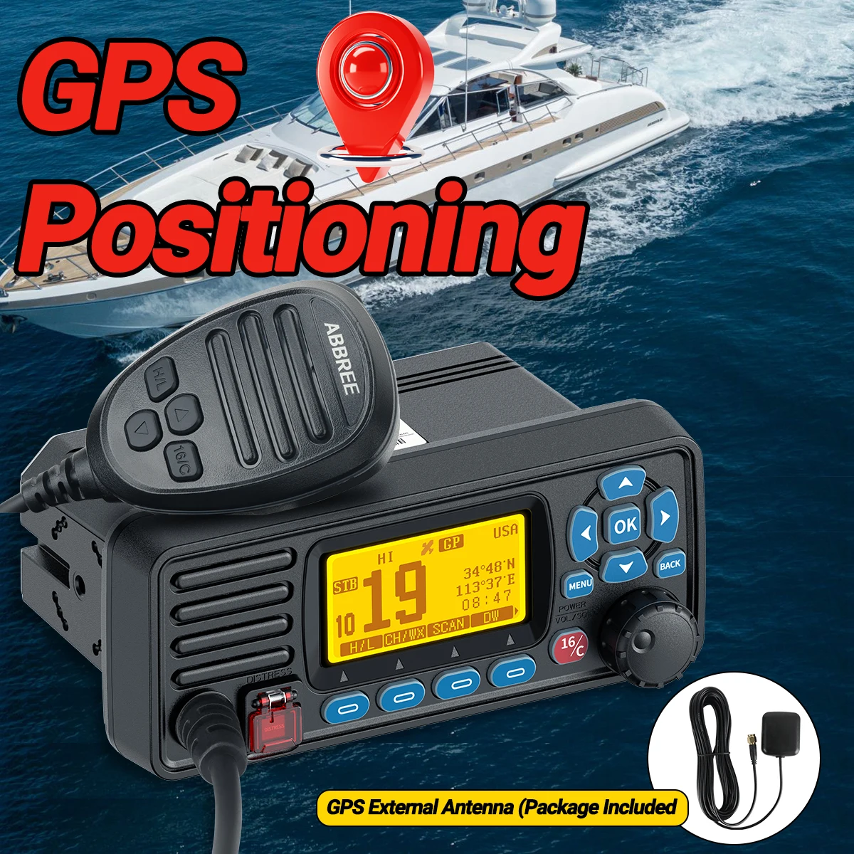 ABBREE AR-509MG راديو بحري VHF 25 وات مع نظام تحديد المواقع مقاوم للماء IP67 DCS اتصل بالولايات المتحدة الأمريكية/INT/CAN قنوات الراديو البحرية جبل ثابت للقوارب #3