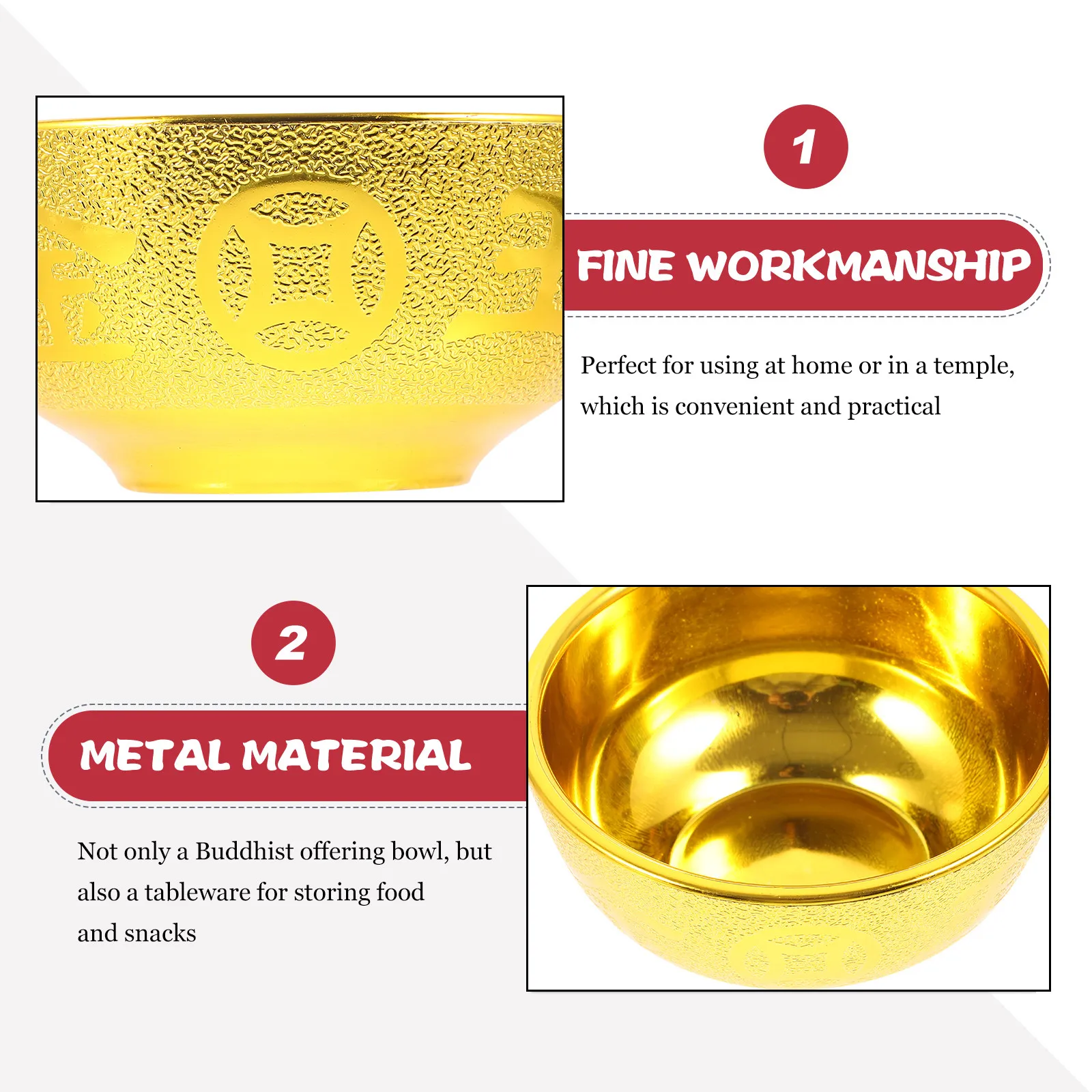 Buddhist Food Bowl Gold Plastic Wear-Resistant Multi-Function Offering Cup Decorative Holy Temple Worship Desktop Supply - view 5