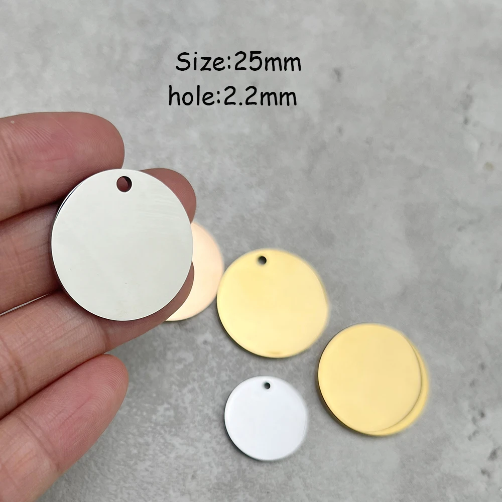 50pcs 18mm 25mm Blank Charm 2mm thickness Mirror Polished Stainless Steel Tag  Engravable Round Charms