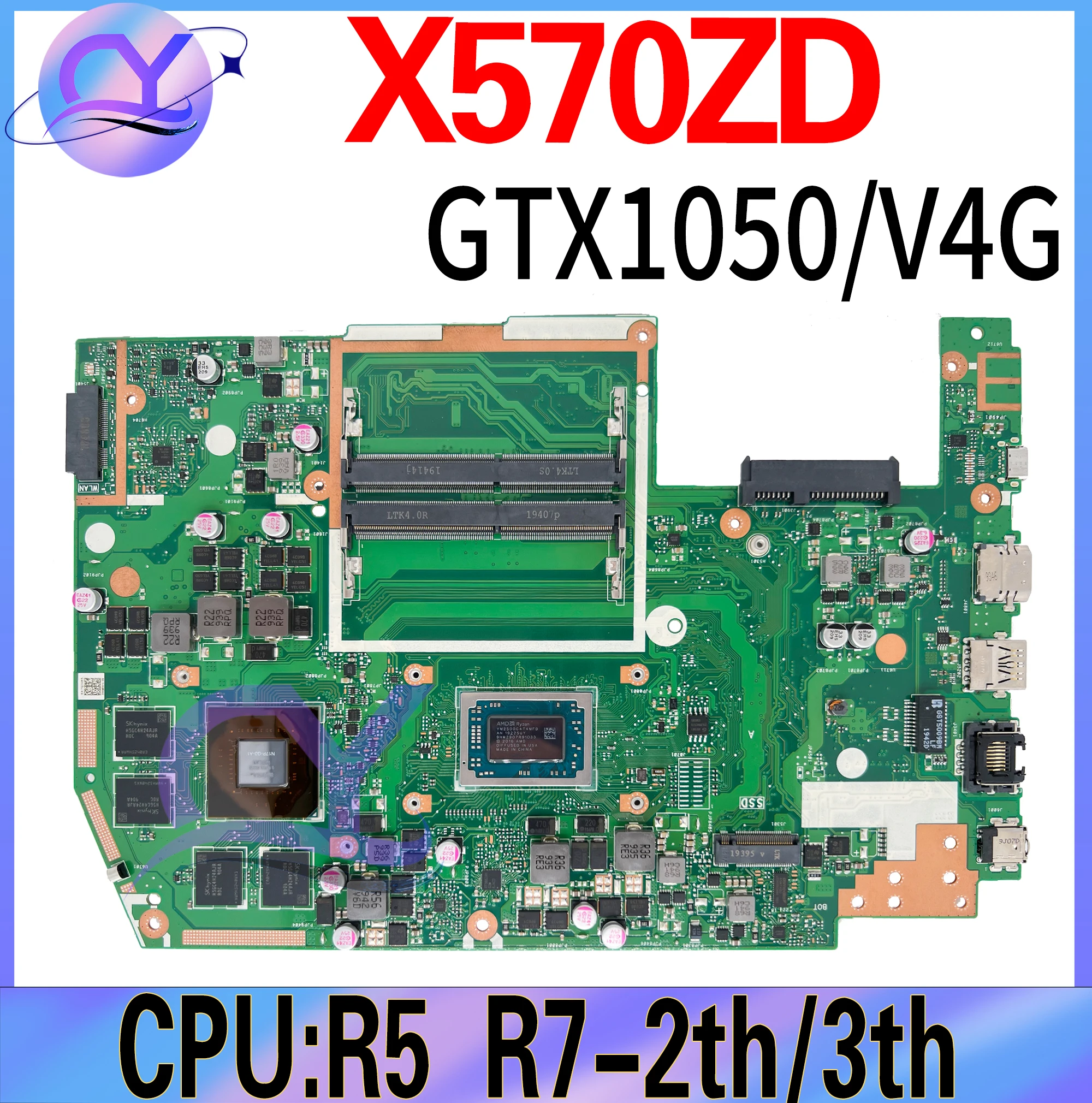 Placa-mãe portátil para ASUS, Mainboard para ASUS FX570Z, R570Z, YX570Z, X570Z, K570ZD, X570DD, R5, R7-2th, GTX1050-V2G, V4G, 100% de trabalho