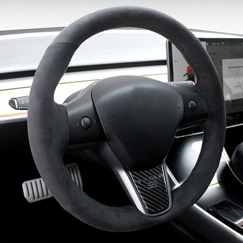 

High-End DIY Hand Sewing Alcantara Comfortable Grip Non-Slip Car Steering Wheel Cover For Tesla Model 3 Y Car Accessories