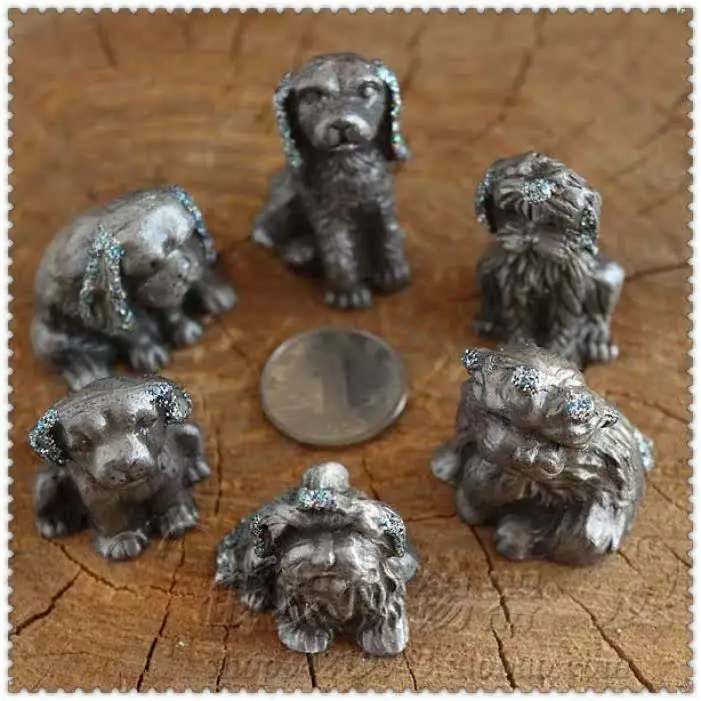 Tin Sculpture Creative Tin Product Craft Ornament, Russian Tin Man Decoration, Six Small Dogs and Pets