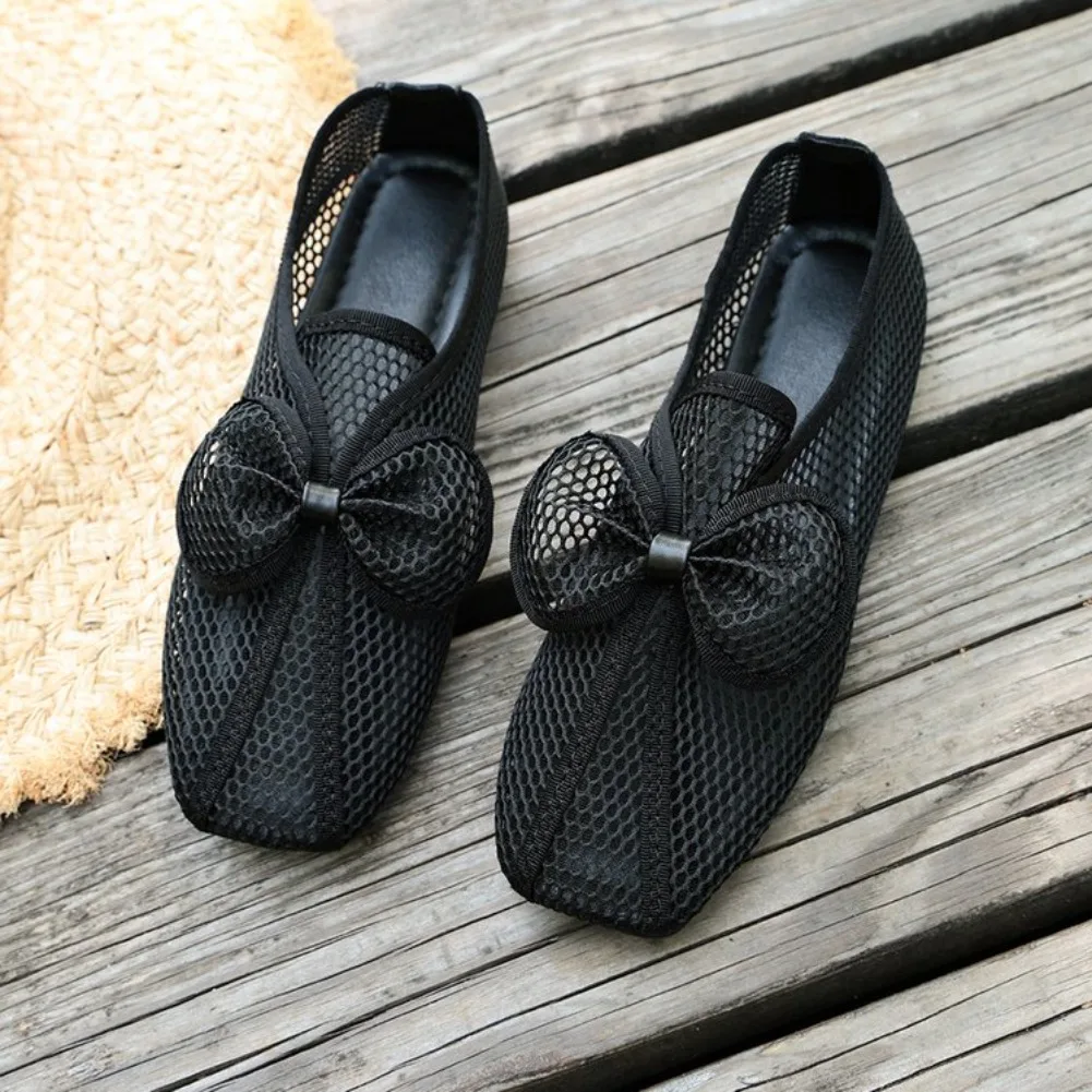 Retro Flache Schuhe Sommer Neu Quadratische Spitze Fischernetz Atmungsaktiv Hohl Ausgefallene Slip-on Baotou Halbpantoffeln Größe 42 – Detail 25