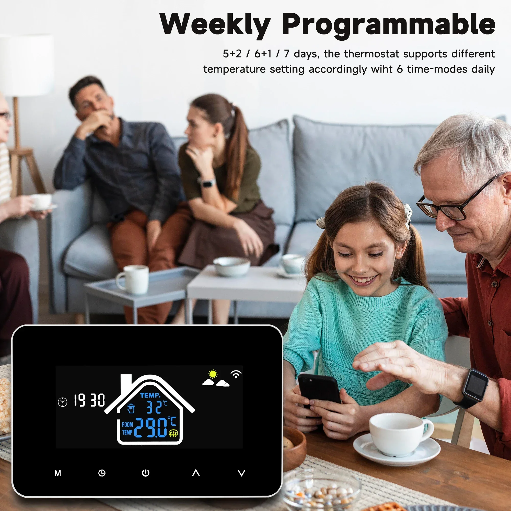 WiFi Smart Floor Heating Thermostat, LCD Temp Controller for Electric & Water Heating, Voice Control for Alice Alexa Google Home