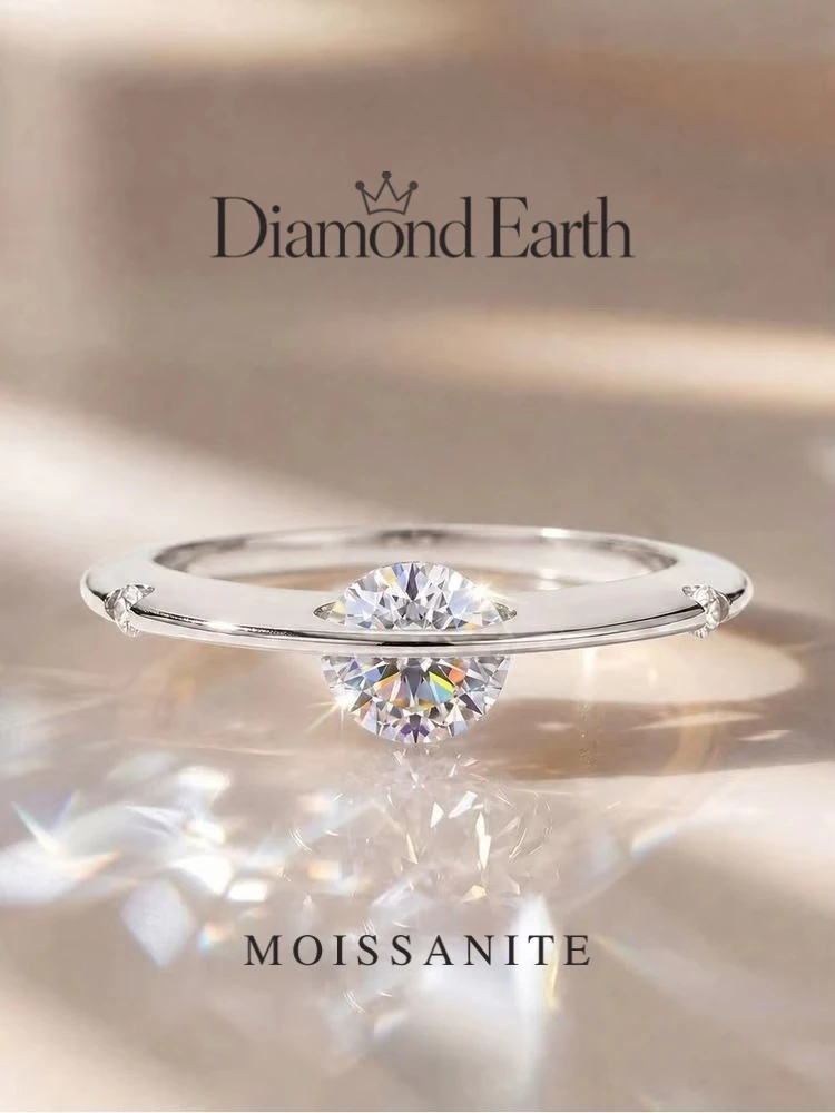 925 Sterling Silver Real 1CT Moissanite Diamond Planet Orbiting Engagement Ring for Women Personalization Gift Fine Jewelry